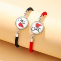 Bracelets de couple tressés soleil et lune avec pendentif cœur lumineux rouge et noir - Ensemble Cœur Noir Rouge