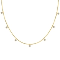 Elegant gold flower necklace with seven zircon floral pendants on a delicate bead chain - Starburst Bead Chain Necklace (DY191629) / 925 Silver / Gold