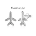 Moissanite S925 sterling silver airplane stud earrings with sparkling wing crystals - 925 Silver / White Gold (DO1D0019-S-W-WH)