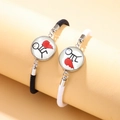 Matching sun and moon couple woven bracelets with heart puzzle pendants in black and white - Black White Heart Set