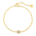 Elegant gold S925 sterling silver bracelet with a single round zircon and lobster clasp - Single Zircon Round Plate Bracelet (DY150668) / 925 Silver / Gold
