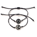Verstellbare schwarze Sonnen- und Mond-Armbänder mit gewebtem Seil und Glasanhängern - Schwarz