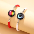Luminous Sun and Moon braided couple bracelets in red and white set for lovers - Red White Colorful Sun Moon Set