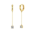 Elegant S925 sterling silver drop earrings with long gold tassels and round zircon stones - Round Pendant Earrings (DY110397) / 925 Silver / Gold