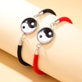 Black and red braided couple bracelets with luminous Tai Chi Yin Yang pendant - Black Red White Yin Yang Set