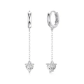 Elegant S925 sterling silver drop earrings featuring heart-shaped crystal pendants - Heart Pendant Earrings (DY110398) / 925 Silver / White Gold