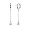 Elegant S925 sterling silver drop earrings with silver hoops and pear-shaped zircon tassels - Waterdrop Pendant Earrings (DY110396) / 925 Silver / White Gold