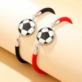 Red and black soccer lovers bracelets set with glowing glass football pendants - Black Red Soccer Set
