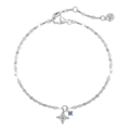 S925 sterling silver bracelet with a blue zircon pendant and four-leaf clover charm - 925 Silver / White Gold