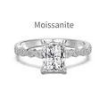Anillo de plata S925 con moissanita cuadrada de 2ct, banda ondulada y talla radiant - US 5 / Oro Blanco