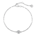 Minimalist S925 sterling silver bracelet with single white zircon and lobster clasp - Single Zircon Round Plate Bracelet (DY150668) / 925 Silver / White Gold