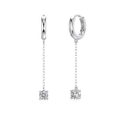 S925 sterling silver hoop earrings with delicate chain and round crystal pendants - Round Pendant Earrings (DY110397) / 925 Silver / White Gold