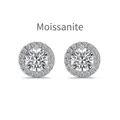 Classic Halo Moissanite stud earrings in 925 sterling silver with round cut stones - Platinum Color (DO1D0001-S-W-NO) / 925 Silver