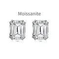 Klassische S925 Sterlingsilber Smaragdschliff Moissanit Ohrstecker in Vier-Krallen-Fassung - 925er Silber / Weißgold