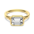 S925 sterling silver ring in gold with emerald cut transparent gemstone inlay - US 6 / Gold Emerald Cut 3.0ct (DY121597)