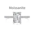 S925 sterling silver ring with 2 carat emerald-cut moissanite and pave setting - US 5 / Silver