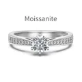 Anillo de compromiso elegante de plata S925 con moissanita y engaste de seis garras - US 5 / Color Platino (DO120001-S-W-WH)
