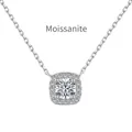 Moissanite halo pendant necklace in S925 sterling silver with a round brilliant cut diamond - 925 Silver / White Gold