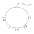 Cavigliera in argento S925 con otto pendenti scintillanti a goccia e chiusura sicura - Argento 925 / Oro Bianco
