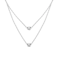 Elegante S925 Sterling Silber Halskette zweilagig mit gebürsteter Perle - 925er Silber / Weißgold (DY191634-S-W-WH)