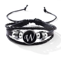 Bracelet multicouche en cuir tressé noir avec breloque lettre W argentée pour couples - Lettre-W