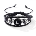 Bracelet multicouche en cuir réglable avec pendentif lettre L et perles en métal - Lettre-L
