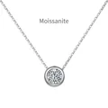 Minimalist S925 sterling silver necklace featuring a round moissanite in bezel setting - 925 Silver / White Gold (Necklace)