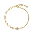 Elegant S925 sterling silver gold plated dual paperclip and bead chain bracelet for women - Paperclip Bead Spliced Necklace (DY150674) / Gold