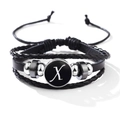 Bracelet multicouche en cuir noir avec breloque lettre X et cordelette réglable - Lettre-X