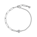 S925 sterling silver bracelet featuring paperclip and bead chain with round zircons - Paperclip Bead Spliced Necklace (DY150674) / White Gold