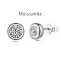 Classic round moissanite stud earrings in S925 sterling silver bezel setting - 925 Silver / Platinum (Stud Earrings)