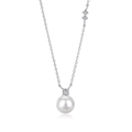 Elegant S925 sterling silver necklace with white pearl pendant and zircon accents - 925 Silver / White Gold Color (DM190001)
