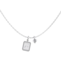Collana in argento S925 con pendente rettangolare '樂' e piccolo ciondolo con diamante tondo - Argento 925 / Oro Bianco