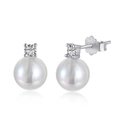 Elegant S925 sterling silver pearl stud earrings with sparkling cubic zirconia accents - 925 Silver / White Gold (DM1D0001)