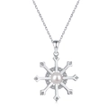 Elegante collana a fiocco di neve in argento S925 con perla centrale e zirconi lucenti - Stile Fiocco di Neve (DY190435-S-W-WH) / Argento 925