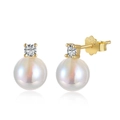 Elegant S925 sterling silver gold plated stud earrings with zircons and white pearls - 925 Silver / Gold (DM1D0001)
