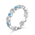Elegant S925 sterling silver evil eye ring with blue enamel and heart zircon inlay - US 8 / Silver Heart Evil Eye Style (DY120707-S-W-WH)