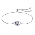 Bracciale occhio greco in argento 925 regolabile con zirconi blu e bianchi - Argento 925 / Oro Bianco