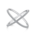 Anello incrociato minimalista in argento sterling S925 con zirconi brillanti da donna - US 5 / Stile Geometrico Incrociato (DY120578-S-W-WH)