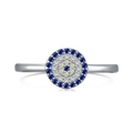 S925 sterling silver evil eye ring with blue zircon stones and polished silver finish - US 9 / Silver