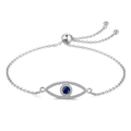 Bracelet œil porte-bonheur en argent 925 avec zircons bleus et fermoir réglable à glissière - Boucle coulissante réglable / Argent 925 / Or blanc