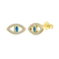 Pendientes de ojo turco en plata S925 con baño de oro y circonita azul brillante - Plata 925 / Dorado
