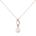 S925 sterling silver necklace with rose gold geometric zircon pendant and a large pearl - Rose Gold Geometric Pearl Pendant Style (DY190334-S-W-WH) / 925 Silver