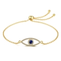 Bracciale in argento S925 placcato oro con occhio di Allah e zirconi blu regolabile - Oro