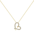 Gold heart-shaped pendant necklace with micro-pave white zircon and cross chain - 925 Silver / Gold (DY190516-S-G-WH)