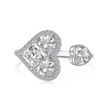 Eleganter S925 Sterling Silber offener Ring mit funkelnden Herz-Zirkonsteinen - Einstellbar Offen / Platinsilber (DY120723-S-W-WH)