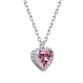 Elegante S925 Silber Herz Kette mit funkelndem rosa Zirkon und feiner O-Kette Design - 925er Silber / Rosa (MW190004-S-S-PK)