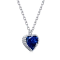 Halskette aus S925 Sterlingsilber mit blauem Zirkon-Herzanhänger und Perlenrand - 925er Silber / Blau (MW190004-S-S-SL)