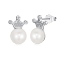 Orecchini a perno a corona in argento sterling S925 con perle naturali d'acqua dolce - Stile Corona e Perla (DY1D0261-S-W-WH) / Argento 925