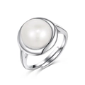 Elegante anello in argento 925 con perla d'acqua dolce naturale e fascia aperta regolabile - Aperto Regolabile / Argento con perla bianca (DY120751-S-W-WH)